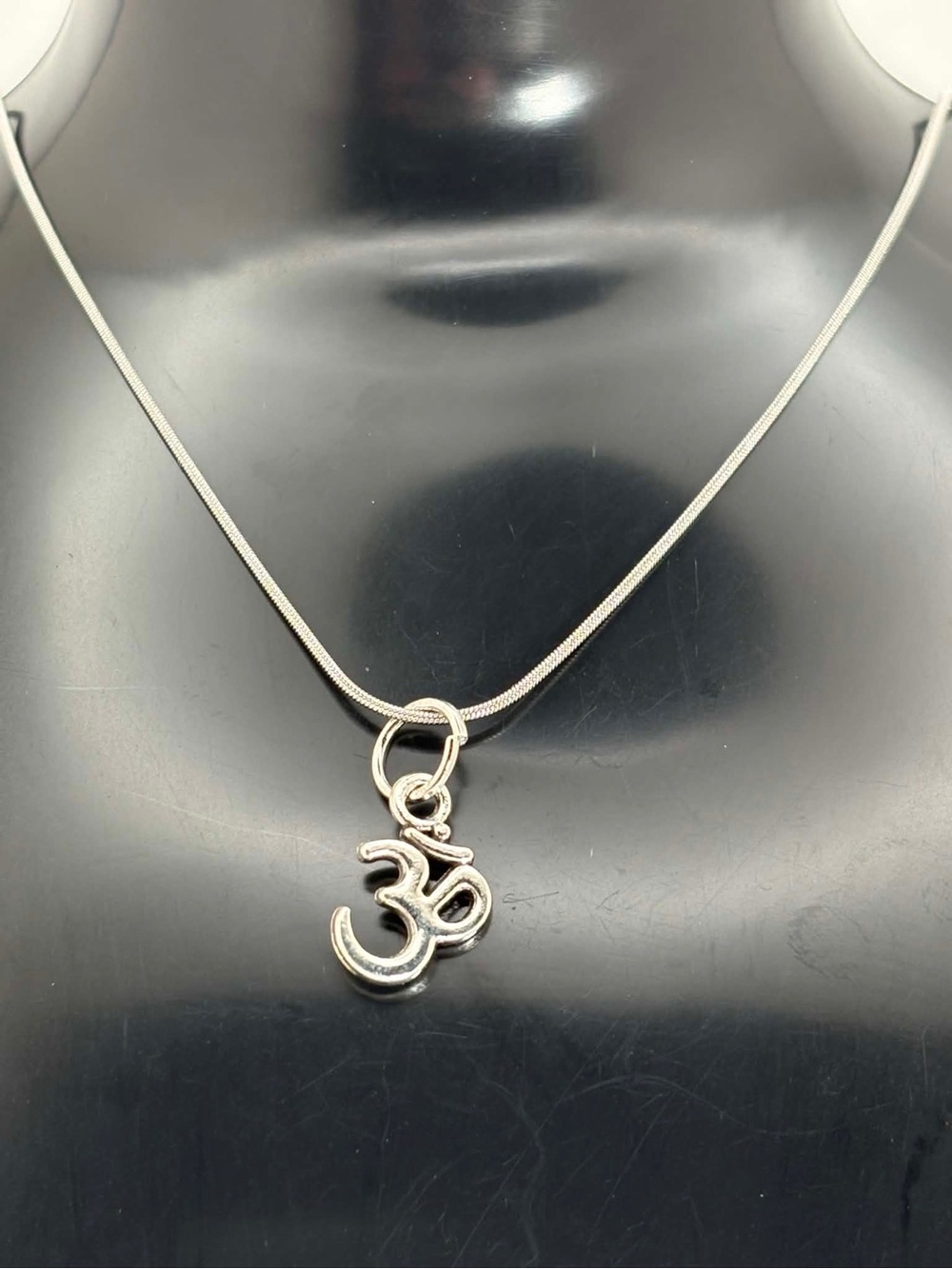 Silver Tone Om Symbol Necklace on Stainless Steel Chain